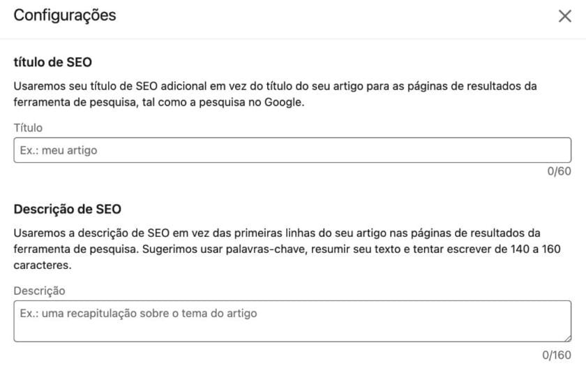 Configurações dentro do Linkedin